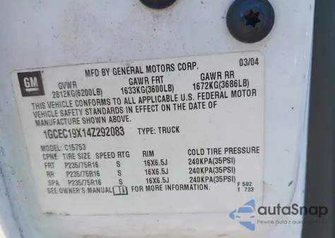 2004 Chevrolet Silverado C1500 из США, поврежденный, VIN 1GCEC19X14ZQ92083